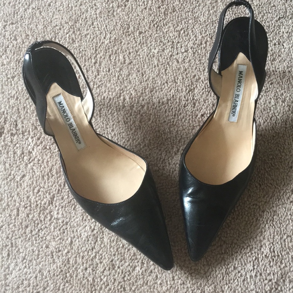 Manolo Blahnik black sling back pumps